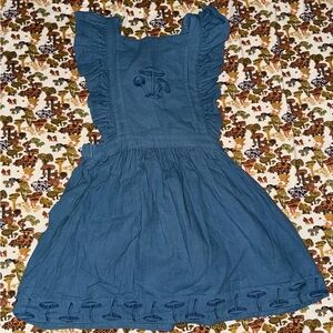 mushi pinafore dress | stone blue | organic
cotton gauze. Kate Quinn